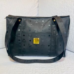 Authentic MCM Black Monogram Shopper Tote Bag W/ Certificate of Authentication